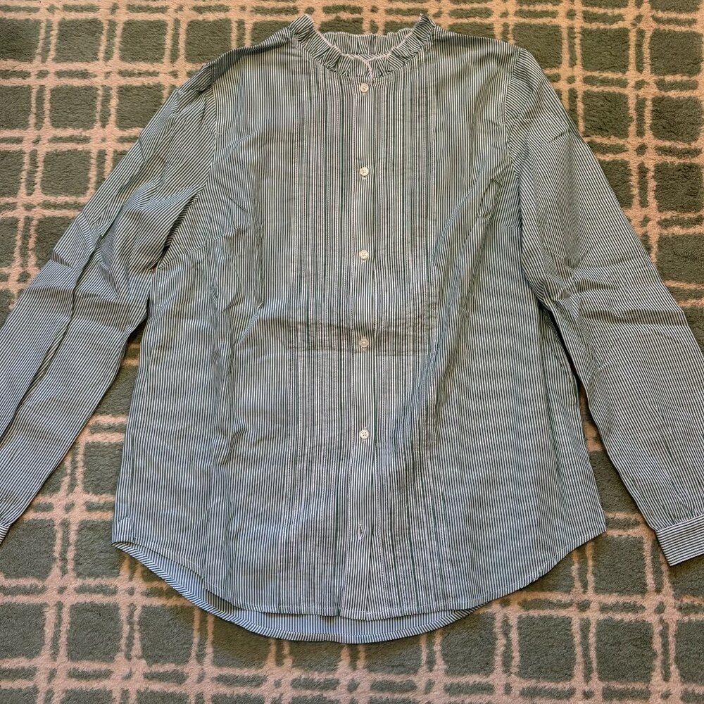 EUC J. Crew tuxedo placket ruffle collar button down S